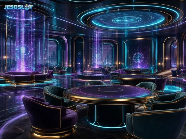 Area permainan Jejuslot dengan nuansa neon